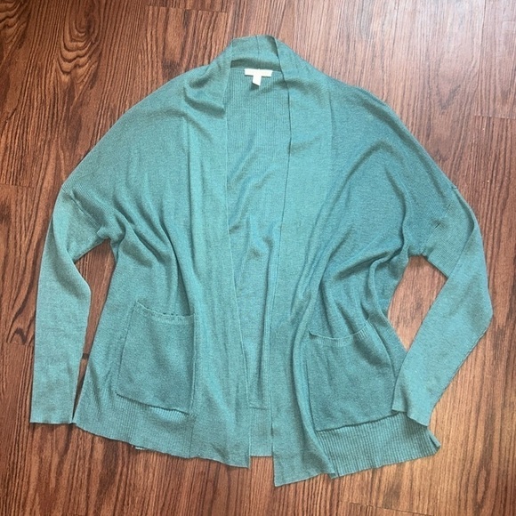 Eileen Fisher Teal Slouchy Open Cardigan Sweater Silk Organic Blend Cotton XS - Picture 8 of 10